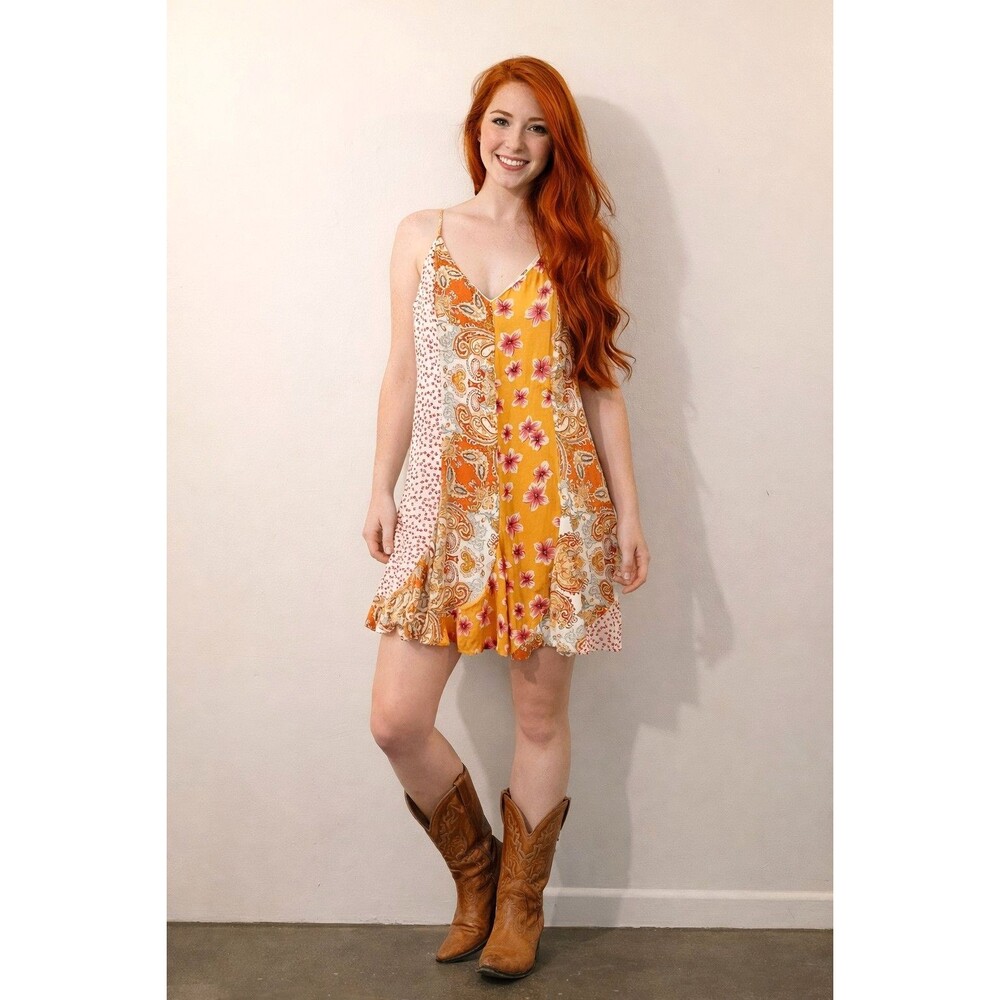 Enro A-line Flared Mini Dress Size M Western Country Cottagecore  Floral Lined